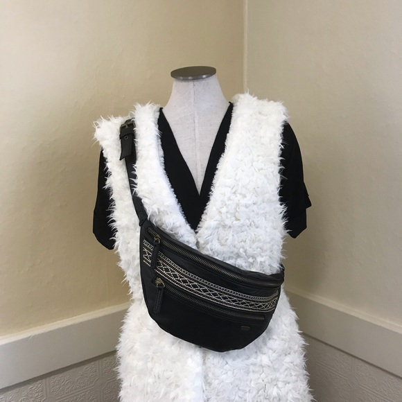 Boho Vegan Leather Mini Belt Bag Fanny Black - Picture 4 of 9